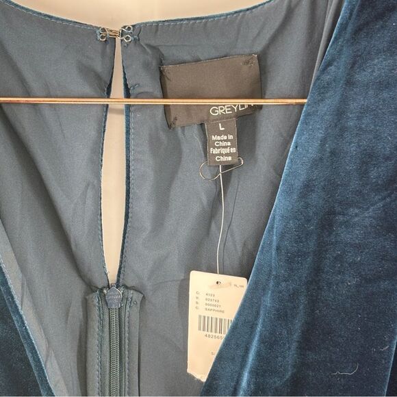 Anthropologie Greylin Luna blue Velvet Jumpsuit with Wrap VNeck wide leg  Design - Picture 8 of 10